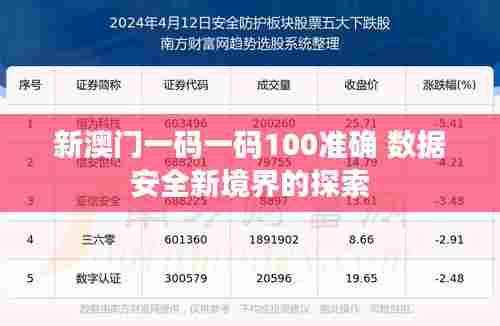 新澳门一码一码100准确 数据安全新境界的探索