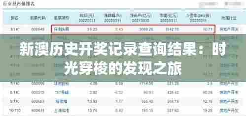 新澳历史开奖记录查询结果：时光穿梭的发现之旅