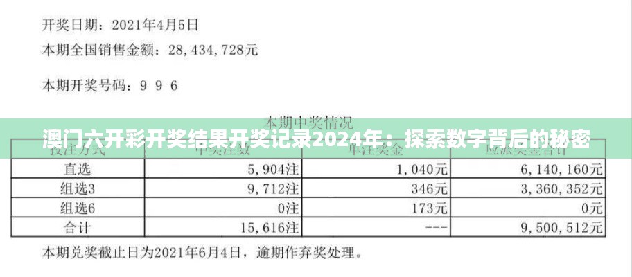 澳门六开彩开奖结果开奖记录2024年：探索数字背后的秘密