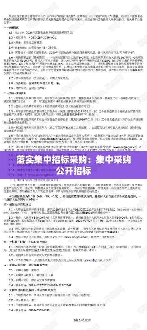 落实集中招标采购：集中采购 公开招标 