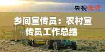 乡间宣传员：农村宣传员工作总结 