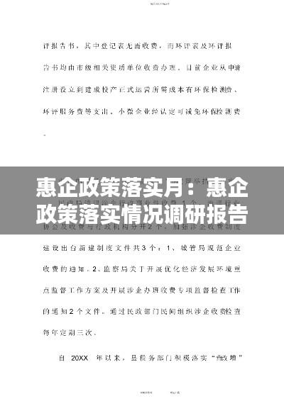 惠企政策落实月：惠企政策落实情况调研报告 
