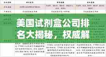 美国试剂盒公司排名大揭秘，权威解析，行业地位一目了然！