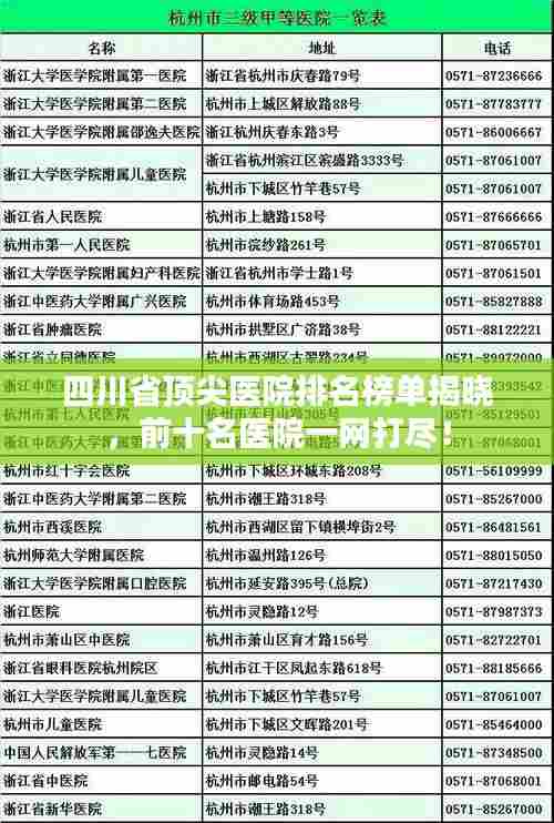 四川省顶尖医院排名榜单揭晓，前十名医院一网打尽！