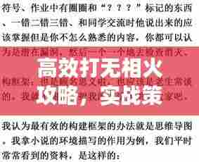 高效打无相火攻略，实战策略与实践