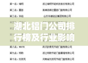 湖北铝门公司排行榜及行业影响力分析