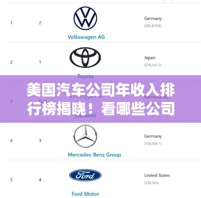 美国汽车公司年收入排行榜揭晓!看哪些公司领跑行业前列