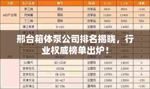 邢台箱体泵公司排名揭晓，行业权威榜单出炉！