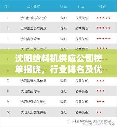 沈阳给料机供应公司榜单揭晓，行业排名及优选公司