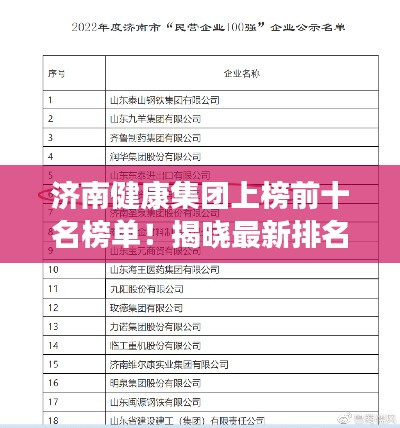 济南健康集团上榜前十名榜单!揭晓最新排名